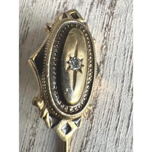 Avon Stick Pin Gold Tone Black Enamel Rhinestone Starburst Shield